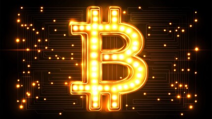 Illuminated Bitcoin Symbol Digital Currency Technology Background Golden Glowing Lights Abstract Network Design Modern Finance Cryptocurrency         