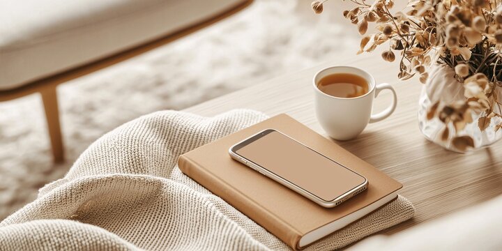 National Day of Unplugging Concept. Cozy interior with phone, notebook, and coffee cup