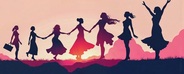 Surreal representation of female empowerment with transforming silhouettes and abstract shapes