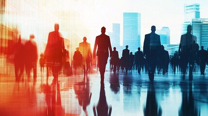 Silhouette Business People Walking Cityscape Urban Professional Modern Businessmen Office Workers Commute Rush Hour Dynamic Energy Strong Leadership  