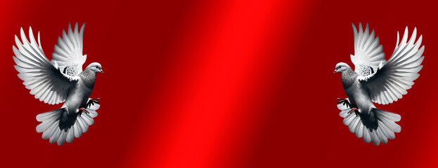 Red gradient color for text editing, dove flying AI image with dual perspectives