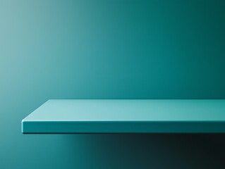 Floating teal shelf against a gradient background.