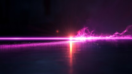 Obraz premium Pink laser beam reflecting on a dark glossy surface