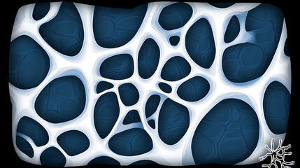 Abstract Blue and White Interconnected Cell Network with Geometric Patterns and Organic Shapes