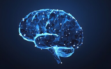 Abstract Human Brain Polygonal Network Digital Art Blue Glowing Lines Technology Innovation Futuristic Science Neural Network Artificial Intelligence Concept Background Design Illustration Mind Idea  