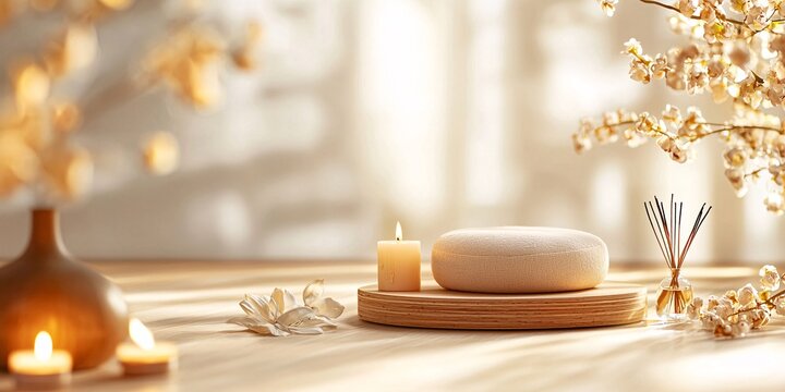 National Day of Unplugging Concept. Tranquil Home Decor with Candles and Aromatherapy