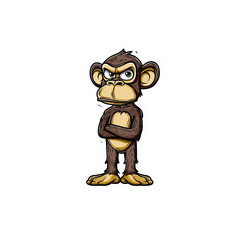 Grumpy Cartoon Monkey with Arms Crossed - Vector Illustration