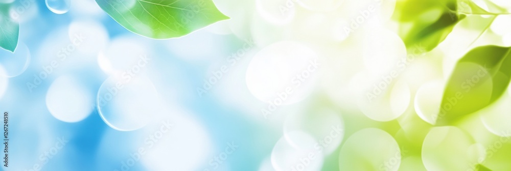 Fototapete Nature background with vibrant leaves and soft bokeh lights during a sunny day creating a serene atmosphere. Generative AI