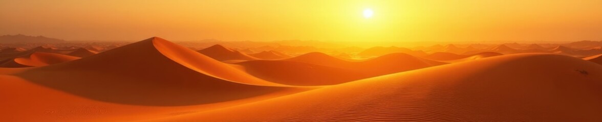Desert dunes illuminated by a halo of golden light, warm tones, golden light, dune