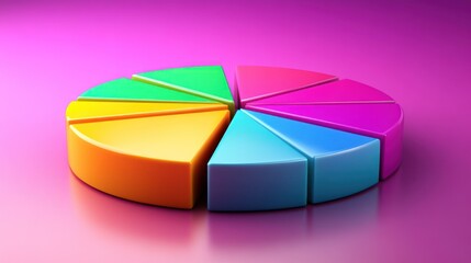 Fototapeta premium Colorful 3D pie chart on pink background; data visualization for presentations