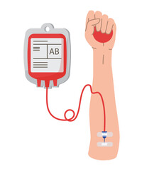 Medical blood test flat concept. Blood transfusion, blood donation set. stock illustration