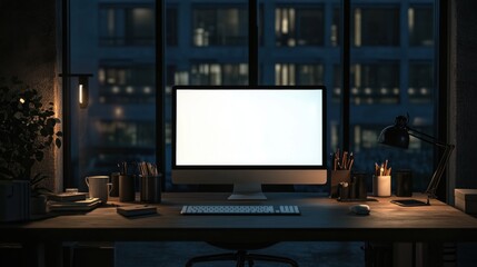 night office workspace desk setup computer screen mockup