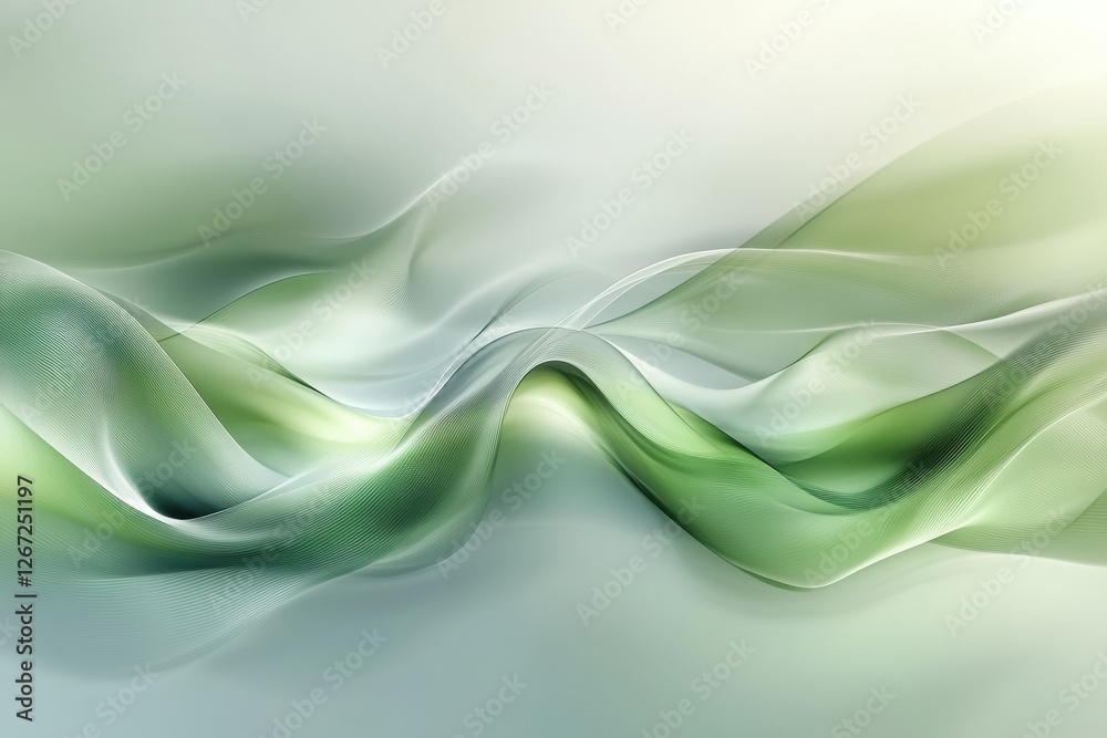 Poster Abstract wave patterns in soft green shades creating a calming and serene atmosphere in the background. Generative AI