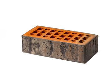 Rectangular hollow clay brick on white background for construction and architecture