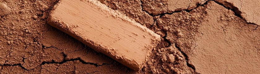 Close-Up of Brown Clay Block on Dry Cracked Soil Surface in Natural Environment