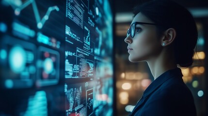 Man looking at a computer screen. Analyst visualizes trends in data. Generative ai is a tool for decision-making. A person gazing at a lifestyle computer display.