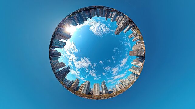 Cityscape Microcosm, Urban Panorama, Spherical View, Sunny Day