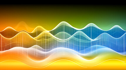 Abstract Data Waves Visualization with Gradient Color Scheme and Grid Pattern on Artistic Background