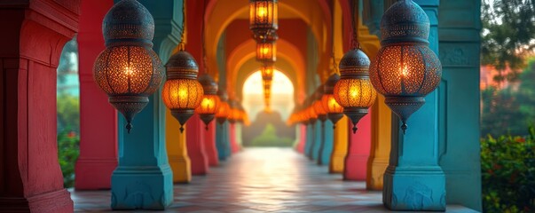Enchanted Pathway: Colorful Lanterns Illuminate a Mystical Passage
