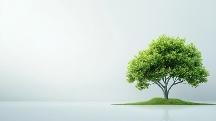 Isolated green tree on white background study in vibrant foliage and stark contrast