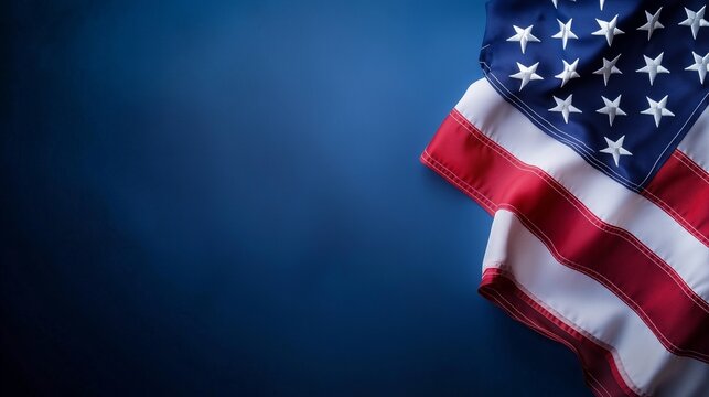 An american flag on a blue background. Flag of american president on the national day of holiday. A memorial day for veterans on july 4. A u. s. flag set against a blue lifestyle backdrop.
