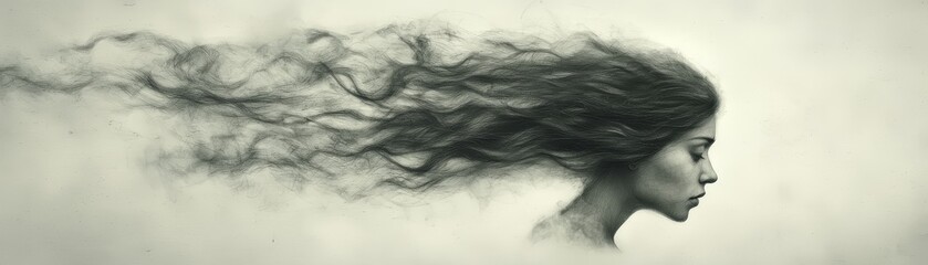 Fototapeta premium Portrait of woman with her hair flowing gracefully in the wind capturing the essence of natural beauty and freedom