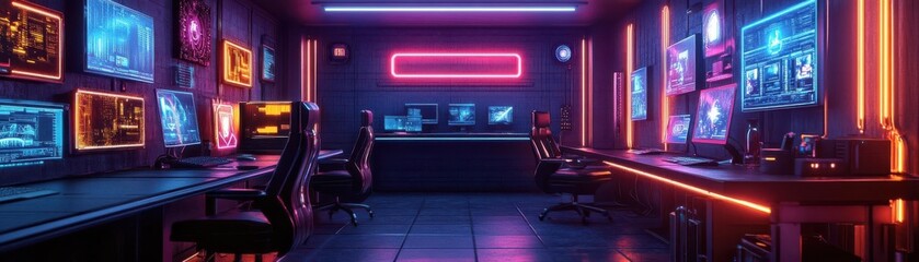 Craft Cyberpunk Interior with Futuristic Touches and Neon Lights
