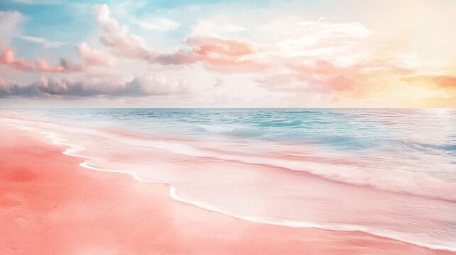 Pink and blue sky background. Watercolor of realistic sea beach with a beach. Ai color pink pastels in a pastel. A backdrop of pink and blue lifestyle sky.