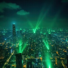 Obraz premium Create a cityscape with green lights