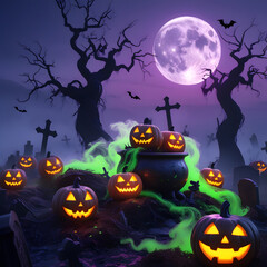 "This high-resolution digital artwork captures the classic Halloween aesthetic, featuring the bold, iconic colors of orange, black, neon green, and purple. 