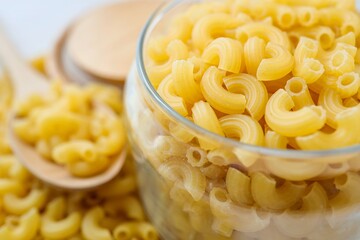 Chifferi rigati pasta in clear glass jar