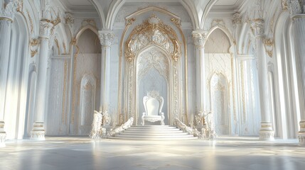 Fototapeta premium Decorated empty throne hall. White throne.