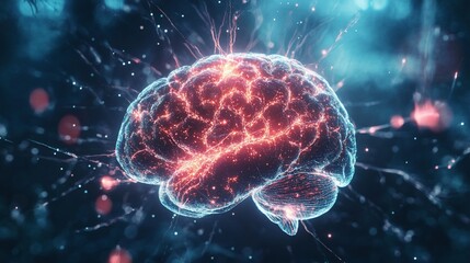 Glowing Human Brain with Neural Networks on Dark Background for Medical and Research