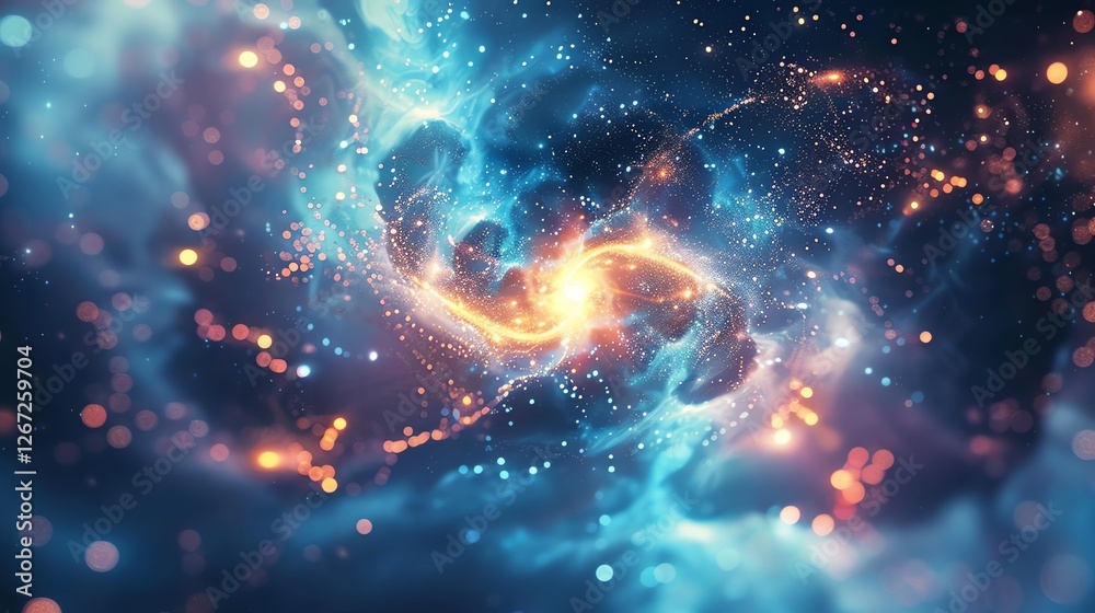 Wall mural an abstract rendering of a swirling, glowing nebula with light and particles.