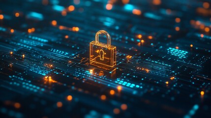 Digital Padlock Security Concept with glowing lines for Data protection on cyber network