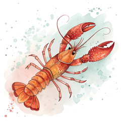 Lobster , omar, seafood , crawfish, crustacean , watercolor , food illustrations	
