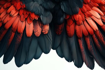 Obraz premium Vibrant red and black feathers creating a stunning abstract background, symbolizing beauty and nature s elegance Ideal for creative projects and themes around freedom