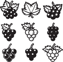 fruit icon set black line art
