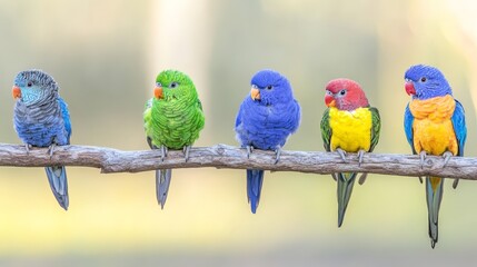 Colorful birds perched on branch in nature captivating wildlife scene vibrant