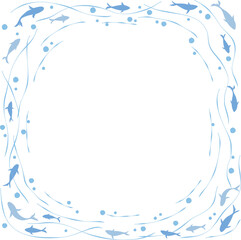 魚と水の流れ、波紋によるフレームイラスト