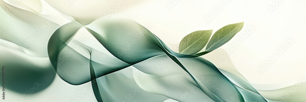 Poster Flowing green and soft translucent shapes create a serene natural atmosphere in this calming design. Generative AI