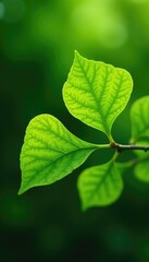 Foliage closeup of Ginkgo biloba leaves on a branch, green leaves extract, greenery, herbal