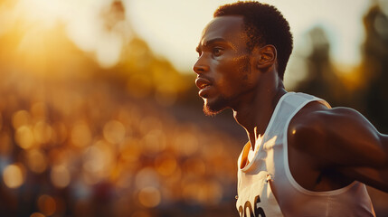 Focused runner competing in marathon race, determination and speed