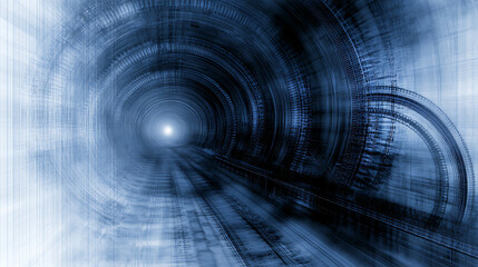 Abstract Futuristic Tunnel with Bright Light at End for Progress and Technological Advancement