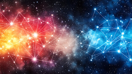 Obraz premium Abstract Galactic Network Connection in Outer Space Cosmic Nebula with Glowing Points and Lines