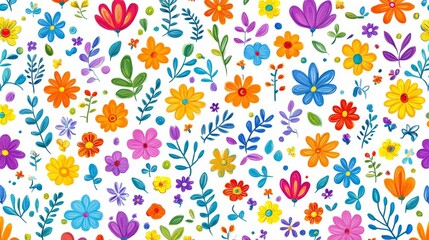 Fototapeta premium Colorful flowers seamless pattern vibrant design for textiles wallpaper and decorative applications