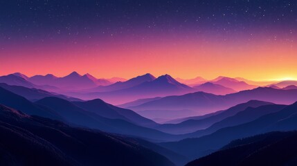 Fototapeta premium Majestic sunset over layered mountain ranges with vibrant purple and orange hues