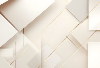 Abstract Geometric Composition with Golden Lines and White Shapes