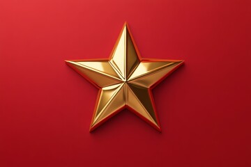 Golden star on red background with lighting effect. Neural network AI generated