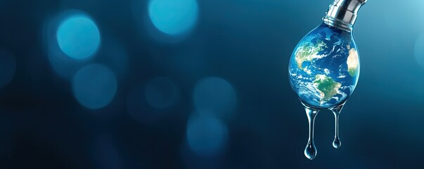 Fototapeta premium A globe-shaped water droplet symbolizes Earth's natural resources, highlighting the importance of water conservation and environmental awareness.